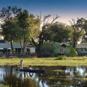 Khwai tented camp with water and mokoro excursion in front