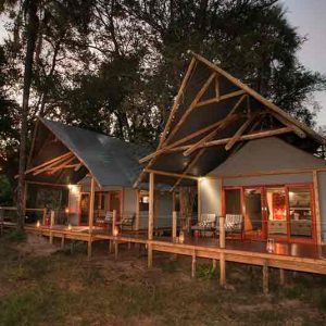 Two meru tents under trees at Chitabe Lediba