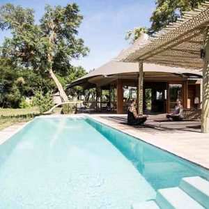 Swimming pool and wooden deck