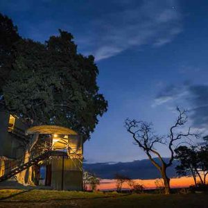 A double story main lodge made of canvas in the Linyanti