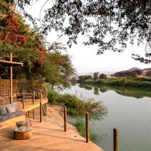 View from lodge deck out over river